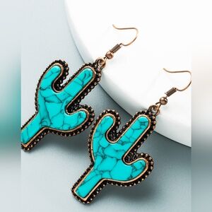 Western turquoise cactus earrings